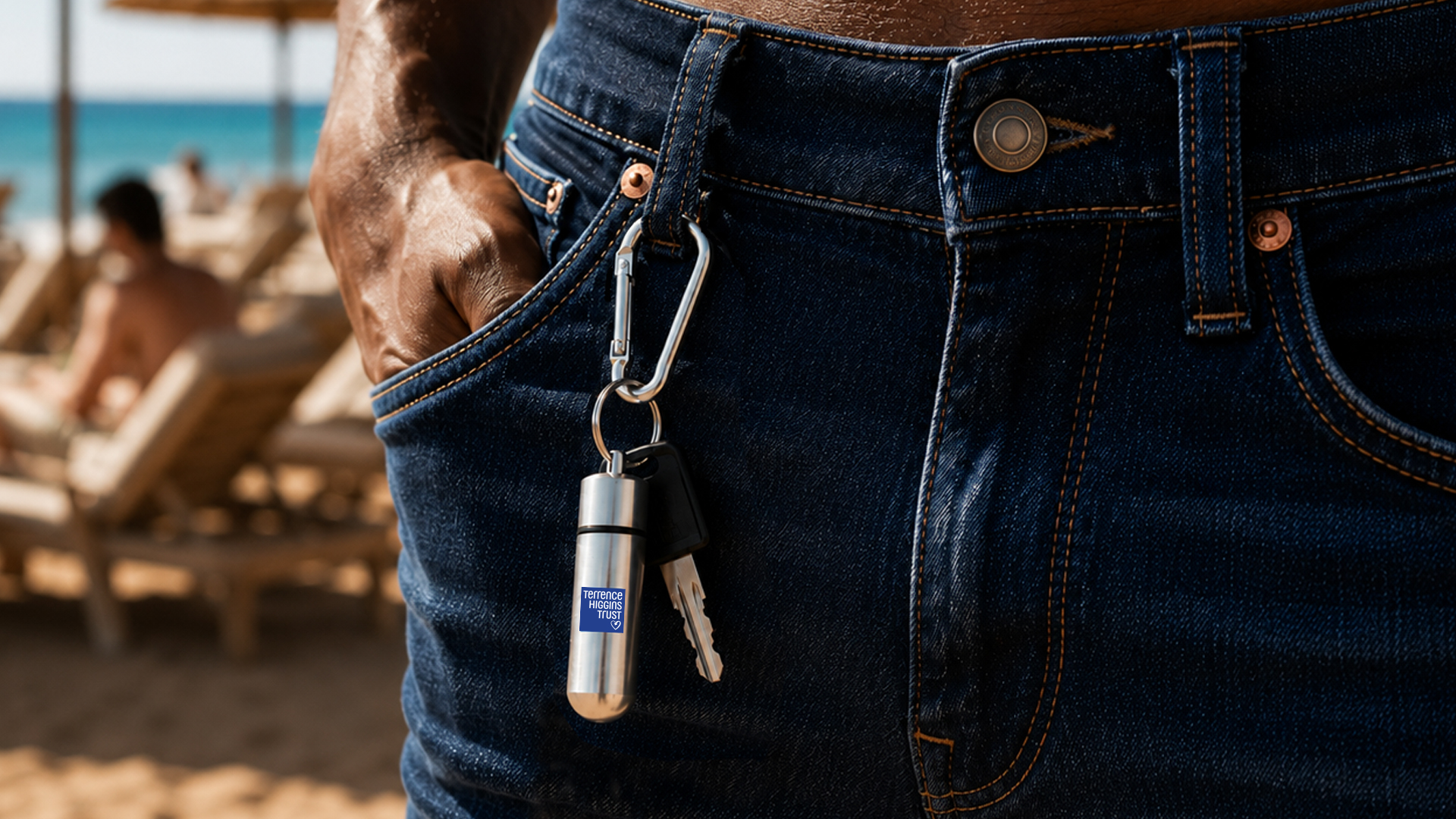 PrEP keyring hanging from jeans