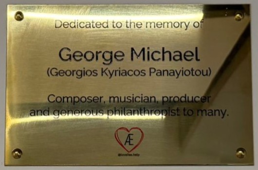A golden plaque commemorating George Michael.