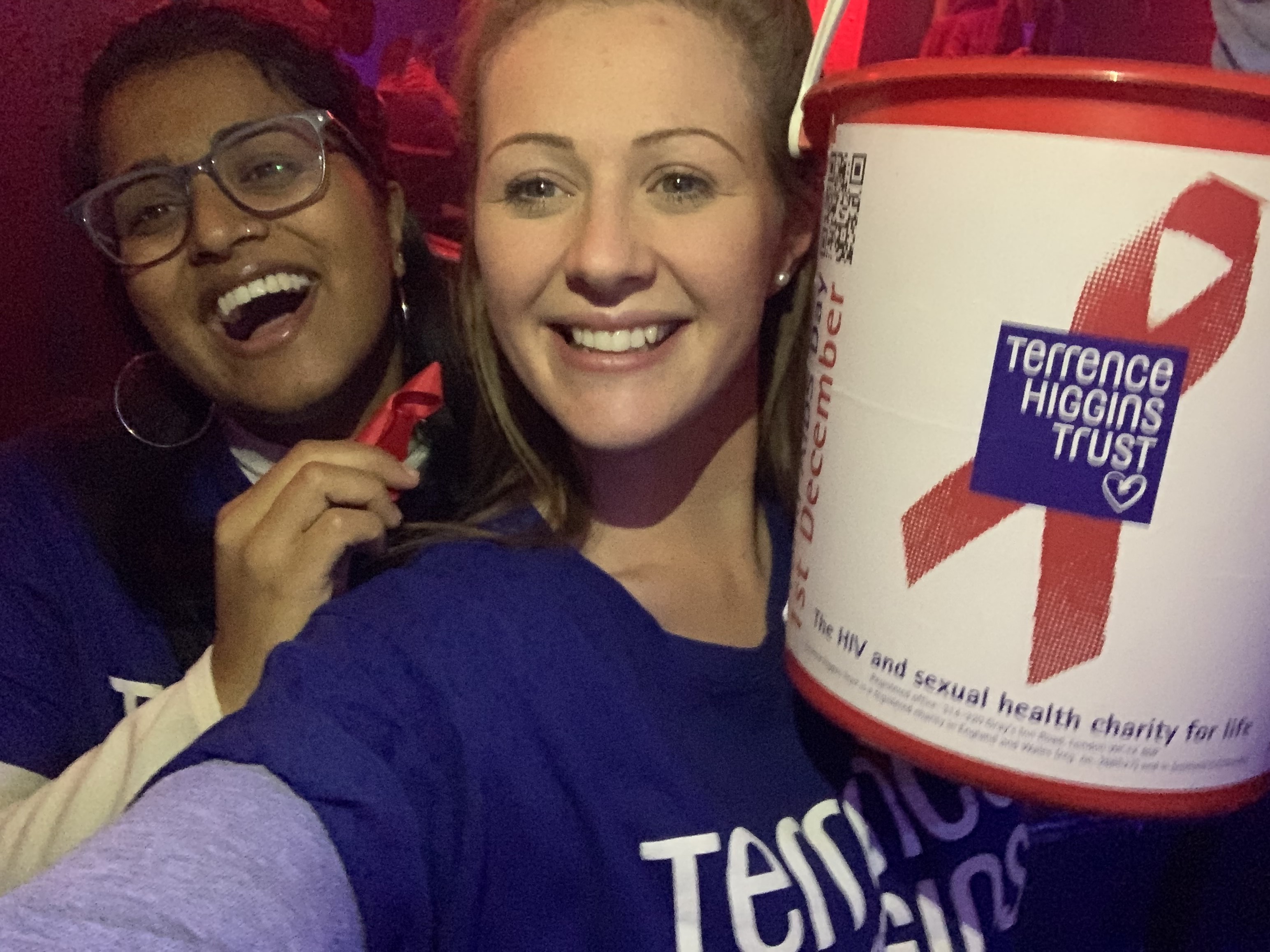 Selfie with bucket and red ribbon Selfie with bucket and red ribbon