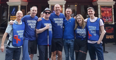 Terrence Higgins Trust fundraisers. A group of Terrence Higgins Trust fundraisers outside a West End theatre.