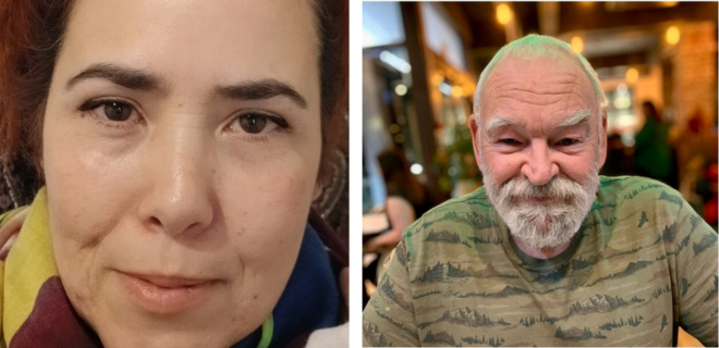 Monica, left, and Greg, right