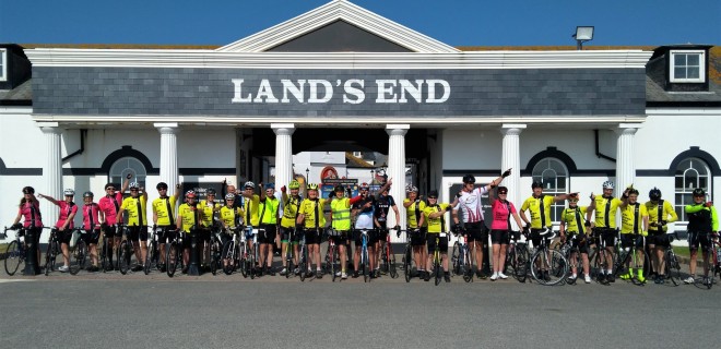 Land's End to John O Groats cycle - cyclists in a line