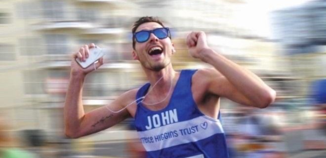 A motion picture of a Terrence Higgins Trust marathon runner.