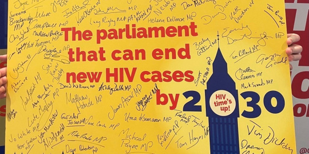 2030 campaign board with MP signatures.