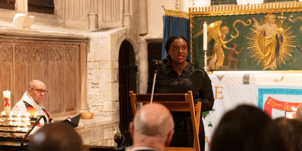 Glenda Bonde giving a reading at St Andrew’s Chapel at Southwark Cathedral