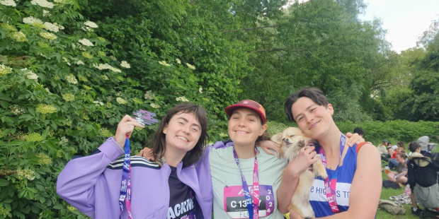 Scarlet, Florrie and canine companion Dusty with Marianne 