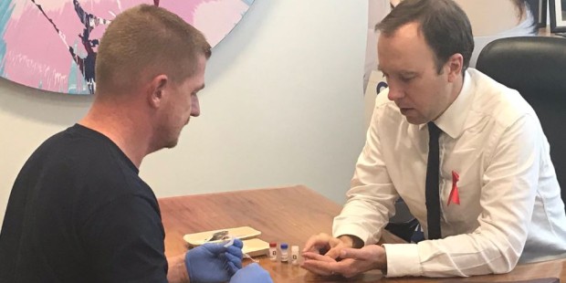 Health and Social Care Secretary Matt Hancock MP testing for HIV for National HIV Testing Week 2018