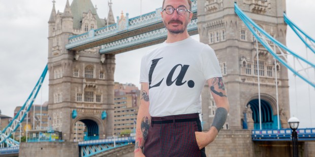 Philip Normal wearing La T-Shirt at Tower Bridge