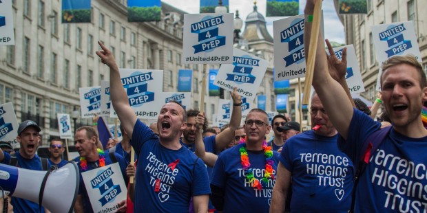 Pride marching with PrEP banners 