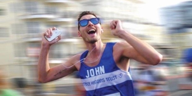 A motion picture of a Terrence Higgins Trust marathon runner.