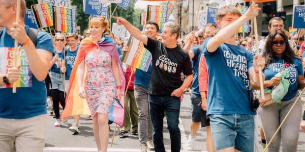 Angela Rayner and Sir Keir Starmer walking with Terrence Higgins Trust at Pride in London.