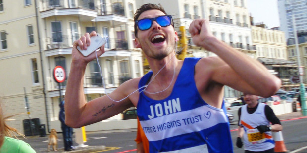 Runner John celebrating during the Brighton Marathon