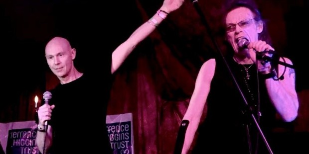 David Bowie fan charity event with men on stage singing